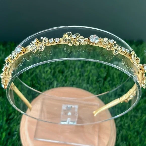 Faux Gold Metal Leaf Rhinestone Embellished Headband - Picture 7 of 7